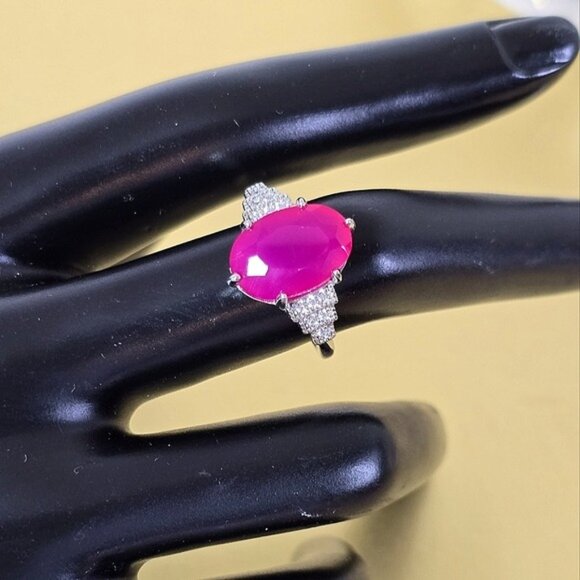 925 Sterling Silver Ring Sz 7.75 with Natural Chalcedony & Cz - Picture 4 of 10